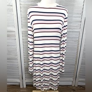 ARIZONA JEAN CO Long Sleeve T-Shirt Dress Lettuce Hem Striped-XL